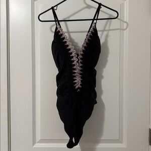 Black Swimsuit with Pink Trim